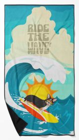 Surfer Dog Tricolor Cardigan Corgi Premium Beach Towel Oversized Towel Beach Blanket, Pool, Beach Essentials, Yoga, Premium Bath Towel