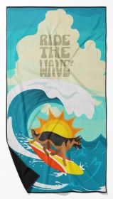 Surfer Dog Black Tan German Shepherd Premium Beach Towel Oversized Towel Beach Blanket, Pool, Beach Essentials, Yoga, Premium Bath Towel