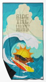 Surfer Dog Tricolor Basset Hound Premium Beach Towel Oversized Towel Beach Blanket, Pool, Beach Essentials, Yoga, Premium Bath Towel, Quick Dry Plush
