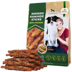 Dog Smoked Rawhide Sticks, Wrapped Chicken Pet Natural Chew Treats, Grain Free, Organic Meat, Healthy Human Grade Dried Snacks