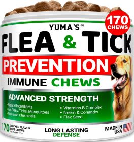 Flea and Tick Prevention for Dogs; Chewables; 170 Treats Natural Dog Flea and Tick Treatment; All Breeds & Ages Made in USA
