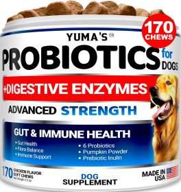 Probiotics for Dogs and Digestive Enzymes, 170 Dog Probiotics Chews Pet Fiber Supplement, Anti Diarrhea, Upset Stomach & Gas Relief, Constipation