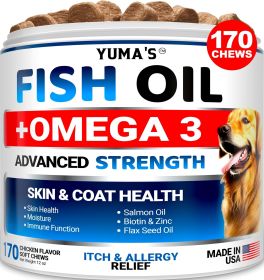 Omega 3 Fish Oil for Dogs, 170 Chews; Skin and Coat Supplement Omega 3 for Dogs; Dry & Itchy Skin Relief/Treatment