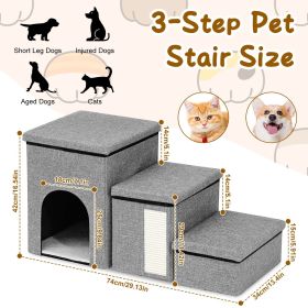 3 Step Pet Stair 4-IN-1 Foldable Dog Ramp; Non-Slip Storage Ladder with Storage and Pet House for Older Pet/Small/Medium Dog/Cat 165LBS Max