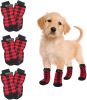 Chrismas Anti-Slip Dog Socks; Waterproof Paw Protectors with Reflective Straps; Traction Control for Indoor & Outdoor Wear; 4pcs