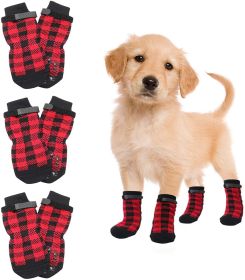 Chrismas Anti-Slip Dog Socks; Waterproof Paw Protectors with Reflective Straps; Traction Control for Indoor & Outdoor Wear; 4pcs (colour: Yellow dog claw, size: M(4 packs only))