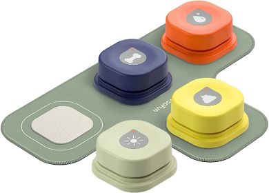 MEWOOFUN Dog Button Record Talking Pet Communication Vocal Training Interactive Toy Bell Ringer With Pad and Sticker Easy To Use (Color: 4 packs)