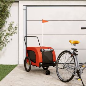 Pet Bike Trailer Orange and Black Oxford Fabric and Iron (Color: Orange)