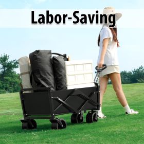 1pc Collapsible Foldable Wagon Cart Storage Box, 300/500LBS Heavy Duty Utility Garden Cart With All-Terrain Wheels For Beach, Lawn, Sports, Camping (Color: Black, Category: 150L)